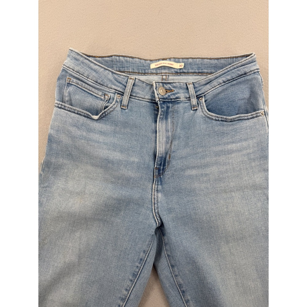 Levis 721 High Rise Skinny Jeans Womens 30x30 Light Wash Blue Denim Stretch - Picture 3 of 14